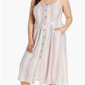 BP. Stripe Button Front Midi Dress (4XL)